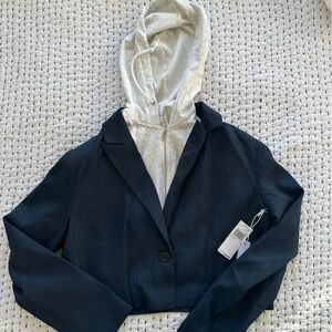 Elegant Black Blazer with Cream Hood